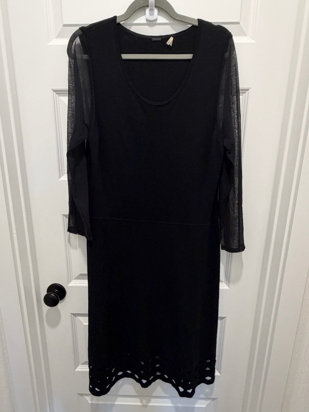 Elie Tahari Black Midi Dress with Sheer Sleeves